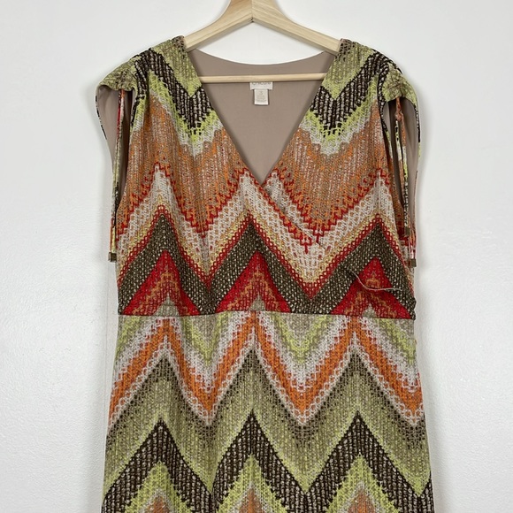 Chico's Maxi Dress Knit Womens 3 Sleeveless V Neck Stretch Drawstring Shoulders - Picture 3 of 11